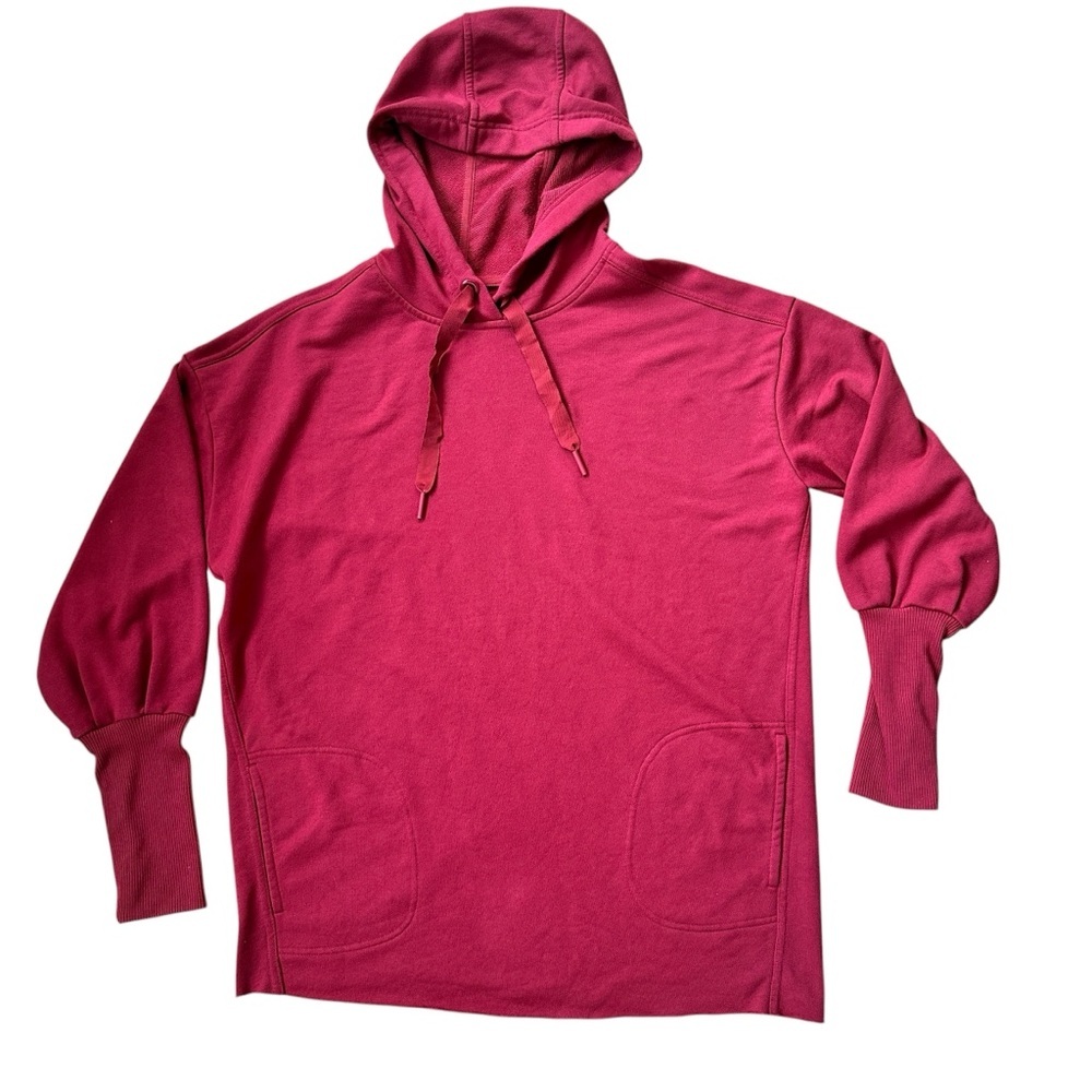 Athleta French Terry Hoodie Women MT Berry Pink Balloon Sleeve Excellent Pockets